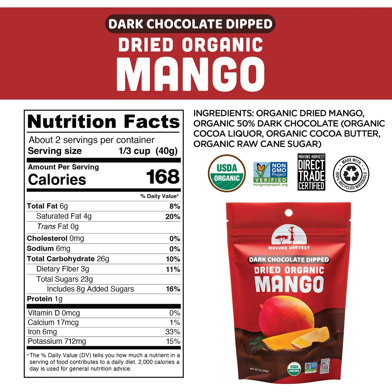 Organic Dark Chocolate Dipped Dried Mango