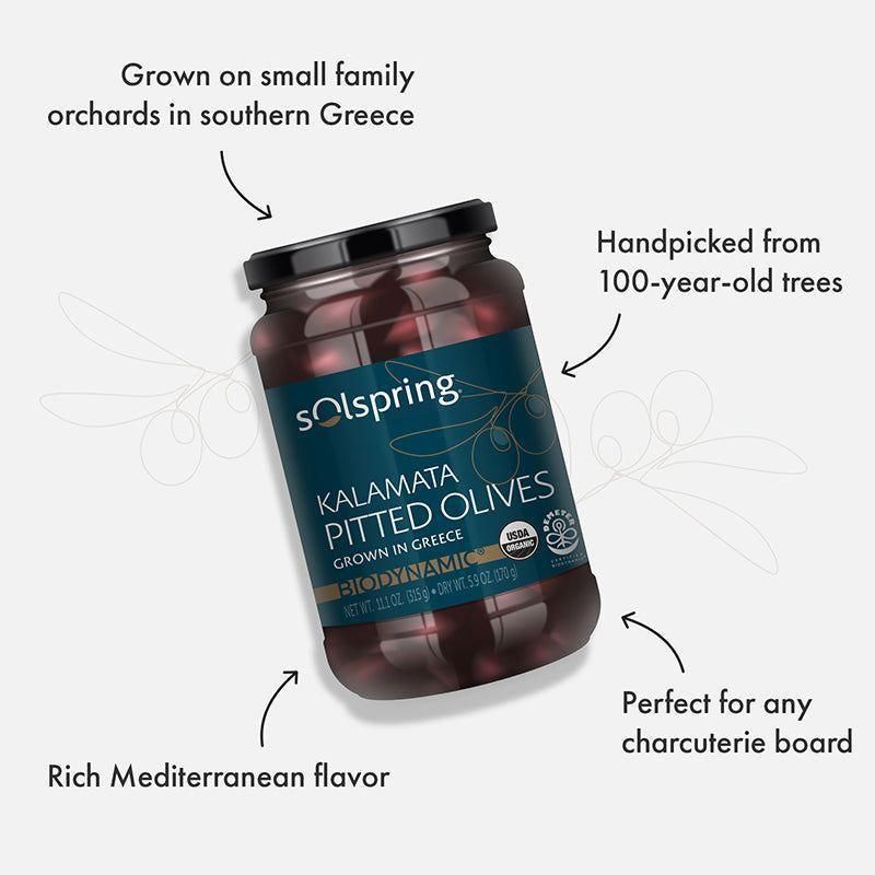 Solspring® Kalamata Pitted Olives, Biodynamic® Organic - Nutrient Farm