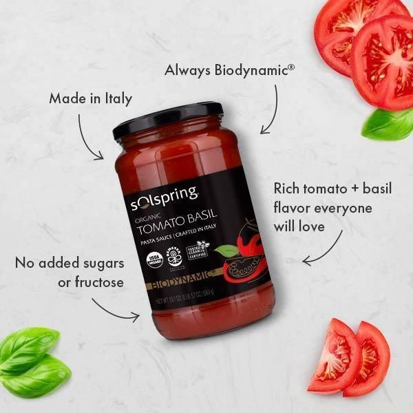 Solspring® Tomato Basil Italian Pasta Sauce, Biodynamic® Organic - Nutrient Farm